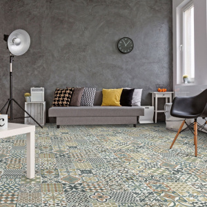 Sol vinyle Sonipro - Carcassonne 472M posé dans un salon au style contemporain