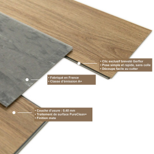 Lame vinyle - Gerflor Senso Clic 3 - Scandinav dark avec détail graphique de la construction multicouche