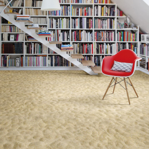 Tapis sur mesure vinyle textile Relief 3D imprimé plage de sable dans une bibliothèque design