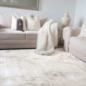 Tapis de salon - Velours marbré clair - Crème - Ambiance Salon