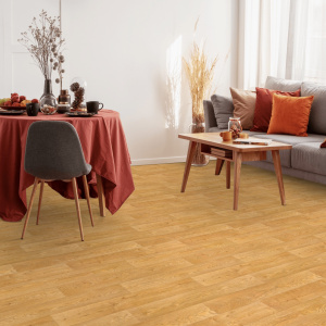 Sol Vinyle First - Effet parquet chêne traditionnel - Ambiance salon