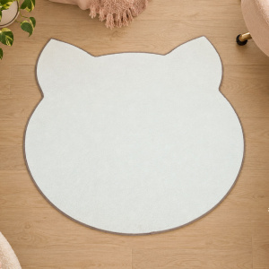 Tapis Miaou - Chat Kawai - Blanc doux, tapis en forme de tête de chat au velours doux et lumineux