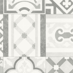 Sol Lino Eco carreaux de ciment effet vieilli gris et blanc, motifs graphiques au style ancien
