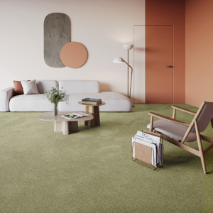 Tapis Re-life vert kaki en polyester recyclé, format sur mesure pour salon