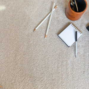 Moquette ultra douce Kawaii - Beige nude avec accessoires de bureau et décoration aux tons naturels