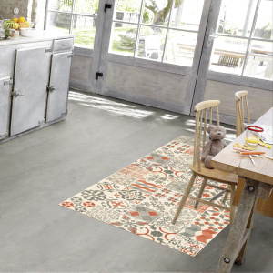 Tapis Vinyle - Carreaux de ciment rouge brique - Salle à manger