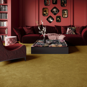 Moquette ultra douce Pulse Ocre antique en intérieur contemporain, sensation de douceur intense et confort premium