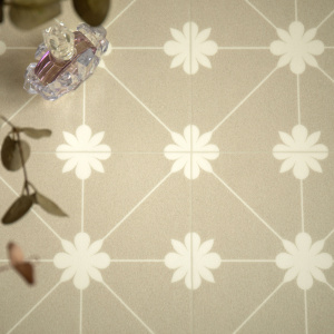 Revêtement PVC aspect carreaux Lexington Bloom beige, finition mate et douce