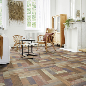 Revêtement vinyle effet parquet multicolore, décoration contemporaine et chaleureuse