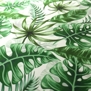 Tapis toucher soft - Imprimé feuilles exotique - Vert et écru - Vue de près