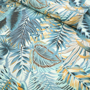 Papier peint vinyle sur intissé - Néo Jungle - Feuilles exotiques bleues