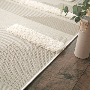 Tapis en relief géométrique - Salvador - Lignes écru et beige naturel - tranche