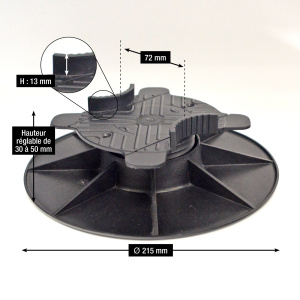 Plot terrasse - Lambourde larg. max. 72 mm - Hauteur réglable de 3 à 5 cm - Schéma du plot