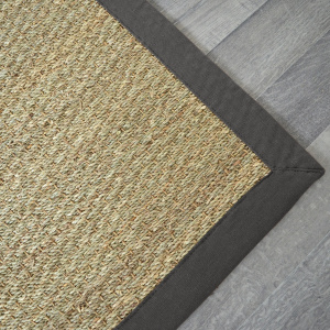Tapis Jonc de mer Varana panama ganse coton anthracite - coin