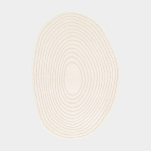 Tapis de forme ovale organique en relief Circle Cercle crème, design moderne et lignes concentriques
