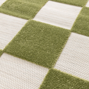 Tapis intérieur et extérieur motif damier - Marius - Vert pistache - gros plan
