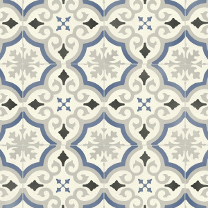 Sol Vinyle Textile Rénove - Effet carreaux de ciment arabesques bleu et gris