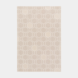 Tapis intérieur et extérieur motif graphique - Hexagone - Beige et écru