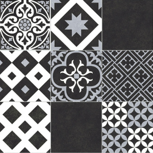 Détail de la surface brillante du revêtement Link Plus - Carreaux de ciment noir et blanc