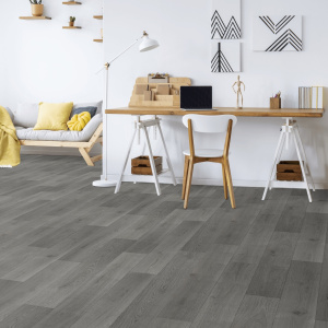 Sol Vinyle Textile Spécial Rénovation - Parquet lames larges - Bois gris anthracite - bureau
