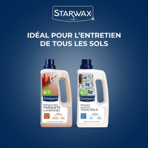 Produit entretien sols Starwax avec solutions adaptées parquet et stratifié