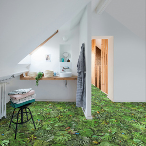 Tapis sur mesure Vinyle Textile - Relief 3D imprimé Faune et flore tropicale pour salle de bain