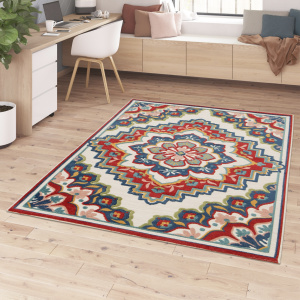 Tapis de salon ou d'extérieur ethnique - Rosace - Multicolore - bureau