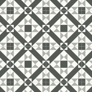 Zoom sur le motif graphique noir et blanc du sol vinyle Style à carreaux de ciment