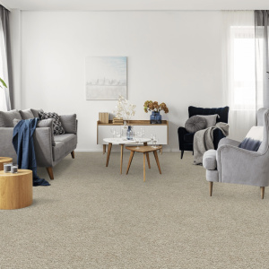 Moquette Lumicolor Beige dans un salon moderne avec canapé et décoration épurée