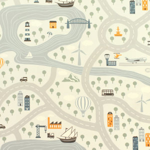 Sol Vinyle Style Chambre enfants - Circuit de voiture clair