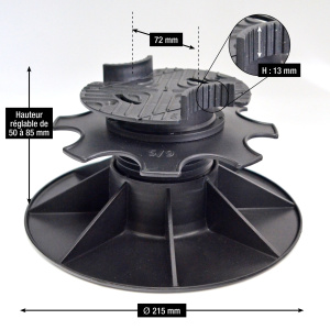 Plot terrasse - Lambourde larg. max. 72 mm - Hauteur réglable de 5 à 8,5 cm - Schéma du plot