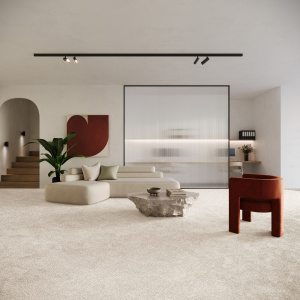 Tapis en matière recyclée Re-cycle beige nude pour un salon éthique et cosy