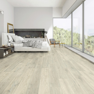 Parquet flottant Stratifié compatible cuisine salle de bain - Chêne gris lune - Chambre