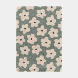 Tapis motif floral maximaliste - Apolline - Gris bleuté
