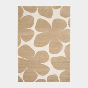 Tapis de salon en relief Flower Power, motif fleurs marron clair sur fond beige