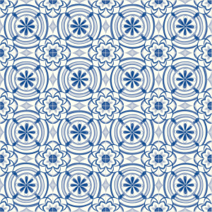 Motif style bohème chic du Sol Vinyle Textile Rénove - Effet carreaux de ciment Andalousie - Bleu, ambiance artisanale