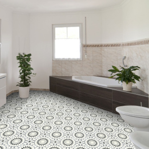 Sol PVC Sol Vinyle Style - Carreaux de ciment motif mosaïque noir adapté pièces humides