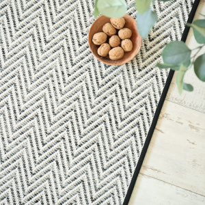 Tapis extérieur et intérieur tissé plat Java blanc finition noir - vue de haut