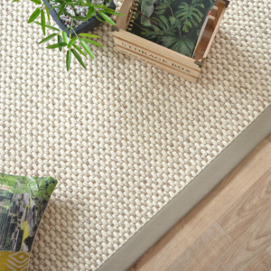 Tapis Laine et Sisal Albury grosses boucles - Blanc crème - Ganse coton Limon - vue de haut