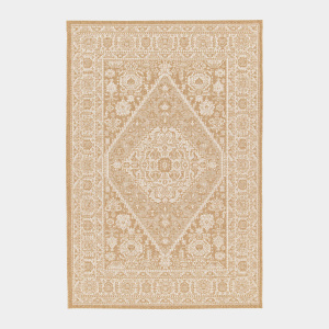 Design oriental revisité pour le tapis Naya en coloris naturel et blanc
