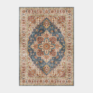 Tapis doux à motif oriental - Leïla - Marron et bleu