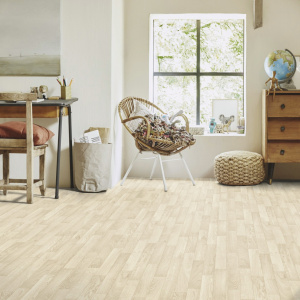 Sol PVC Best - Imitation Parquet Blanchi Petites Lames - Espace détente