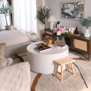Tapis style berbère Courbes du Désert Beige et marron avec motifs ondulés inspirés des dunes du désert