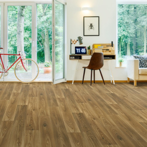 Sol Vinyle Textile Grande largeur - Aspect parquet chêne fumé - Salon