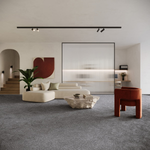 Tapis écoresponsable Re-cycle gris fabriqué à partir de polyester recyclé dans une ambiance design