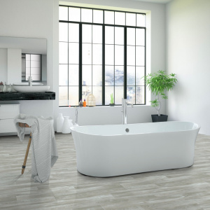 Sol PVC Sol Vinyle First - Imitation parquet gris clair - Effet argenté compatible pièces humides