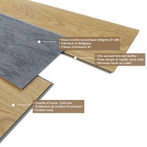 Lame vinyle - Gerflor Senso Clic 3 - Scandinav honey avec coupe détaillée montrant la conception de la lame clipsable