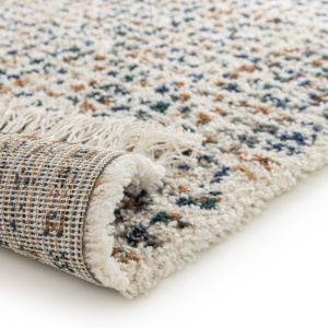 Tapis motif berbère à franges - Tribus du désert - Bleu touareg, camel - envers