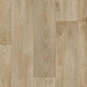 Revêtement de sol PVC Batimax Tavel T18 aspect chêne naturel, présentant une alternance de lames aux teintes beige et blond