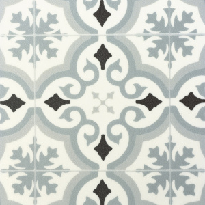 Sol Vinyle Textile Rénove acoustique - Effet carreaux de ciment arabesque gris bleuté - zoom